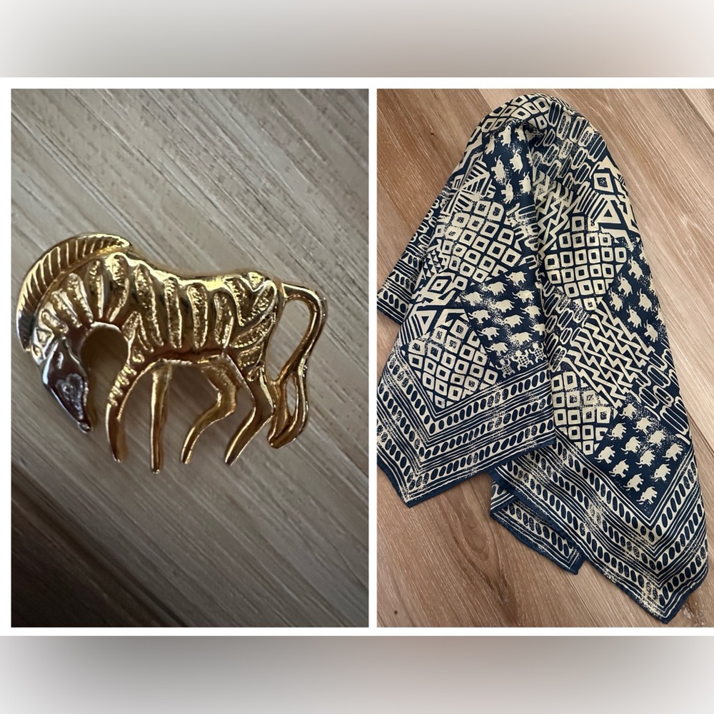 Baar&Beards VTG Scarf w/ Zebra Brooch